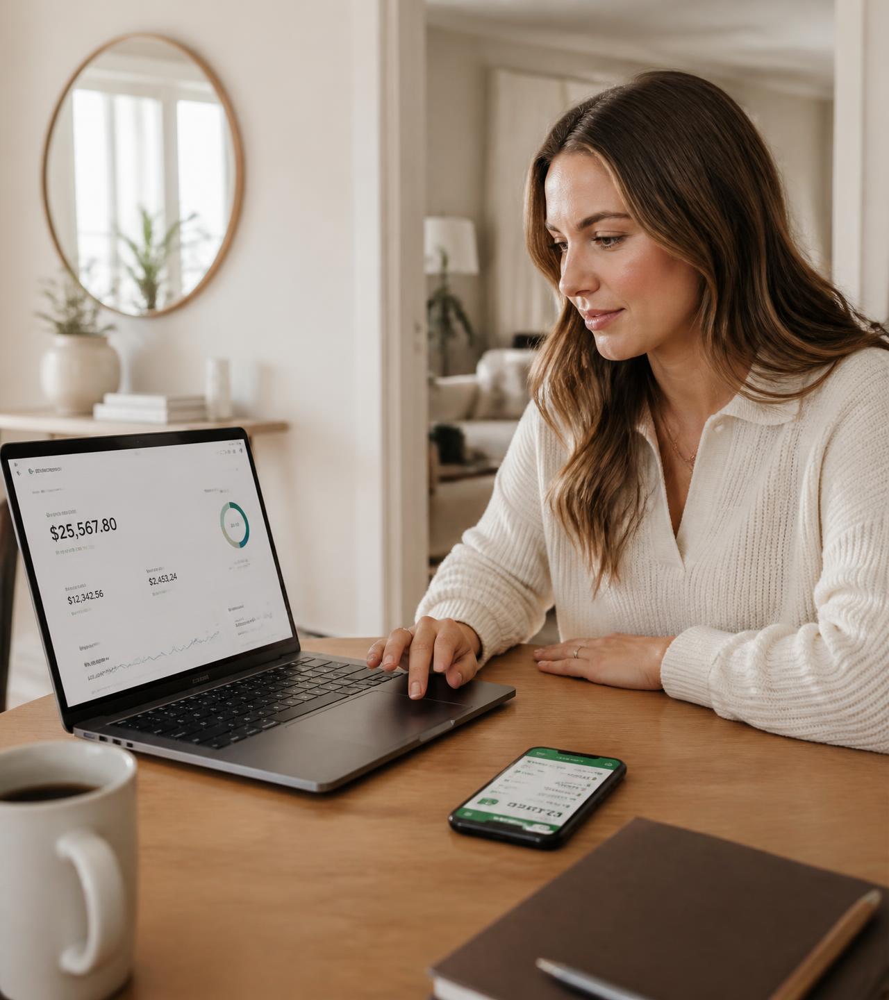 A person reviewing personal finances on a laptop at home