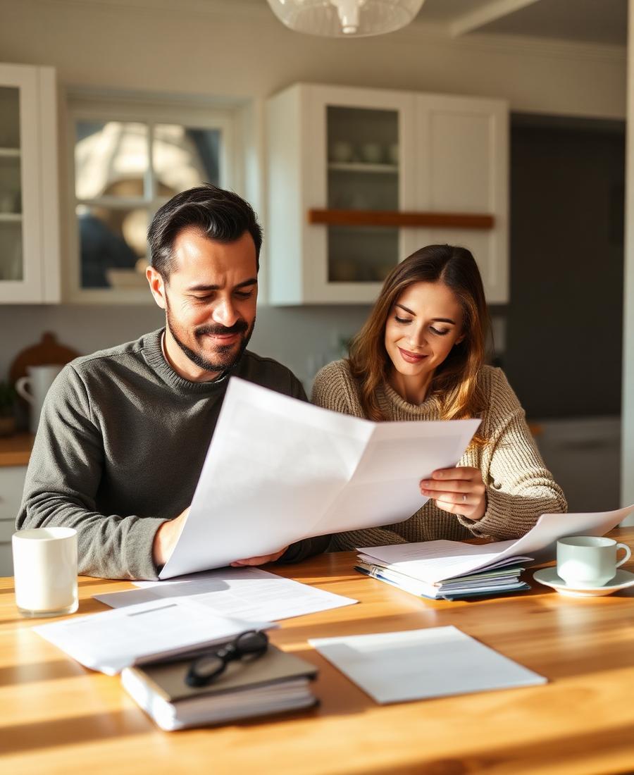 A couple reviewing bills together at home