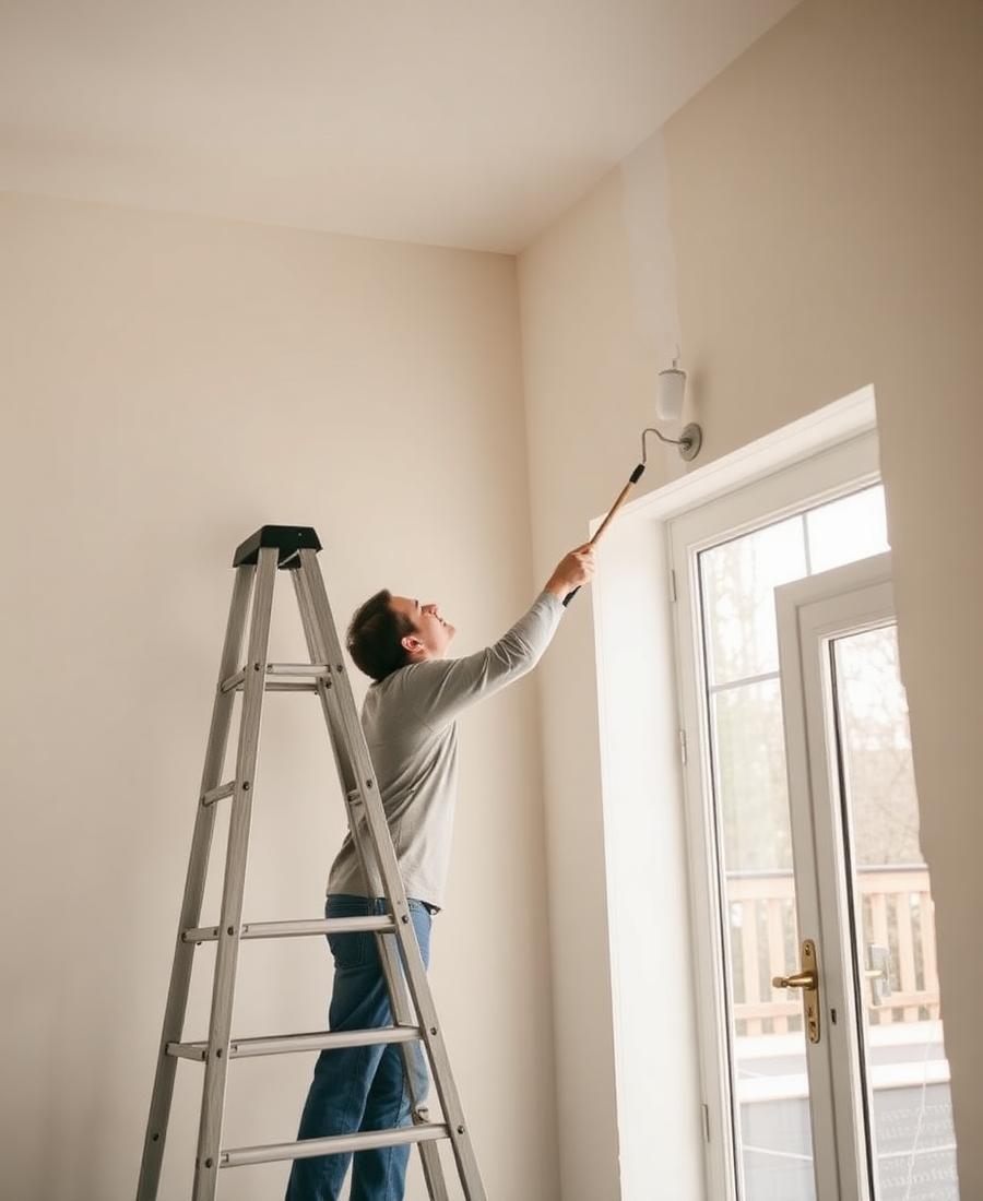 A person painting a bright room